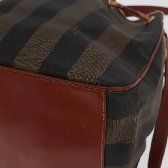 FENDI Pecan Canvas Shoulder Bag Brown Black Gold Auth 102701 - Picture 4 of 16